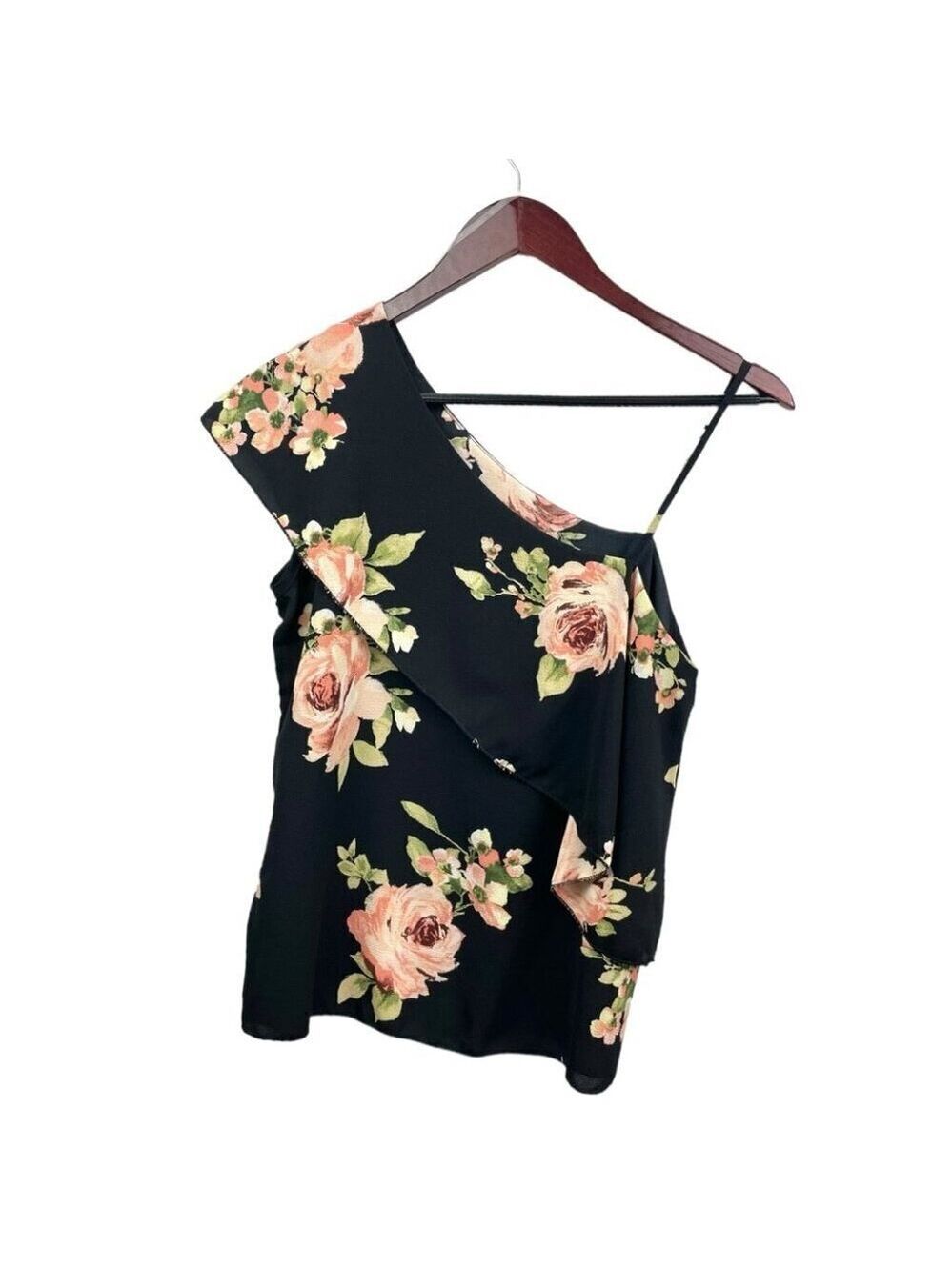 * New Mode Asymmetric Ruffle Trim Sleeveless Floral Blouse Size S - Picture 2 of 5